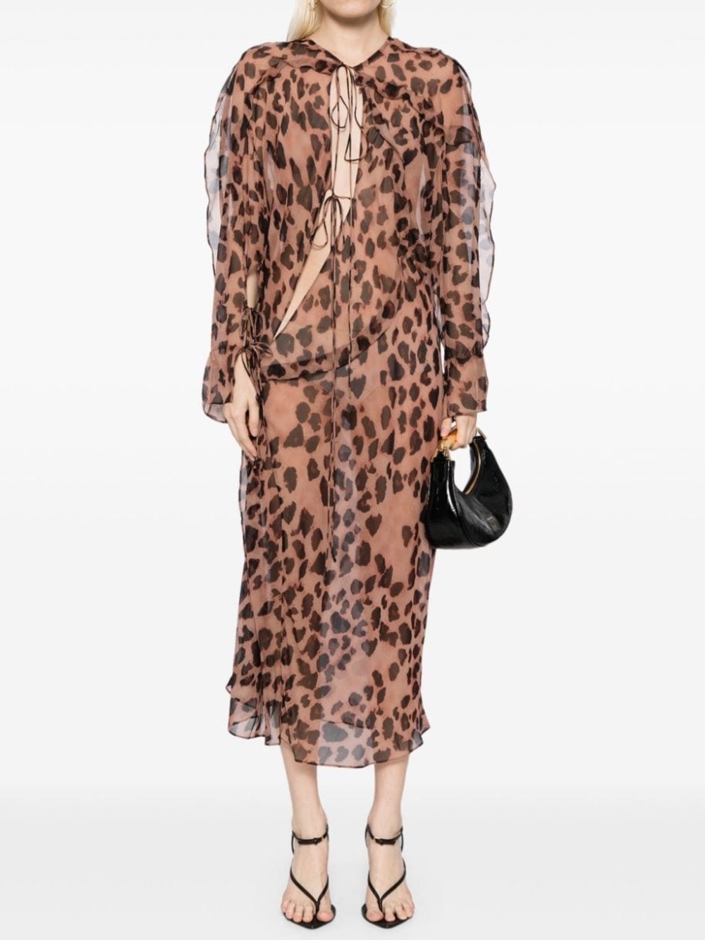 Christopher Esber Silk Chiffon Bias Conclave Long Sleeve Print Dress NEW